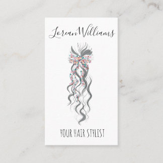 Cute Pastel Bride Wavy Hairstyle Hair Salon QR Business Card