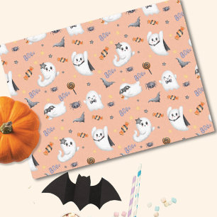 Cute Pastel Brown Boo Ghost Halloween Tissue Paper