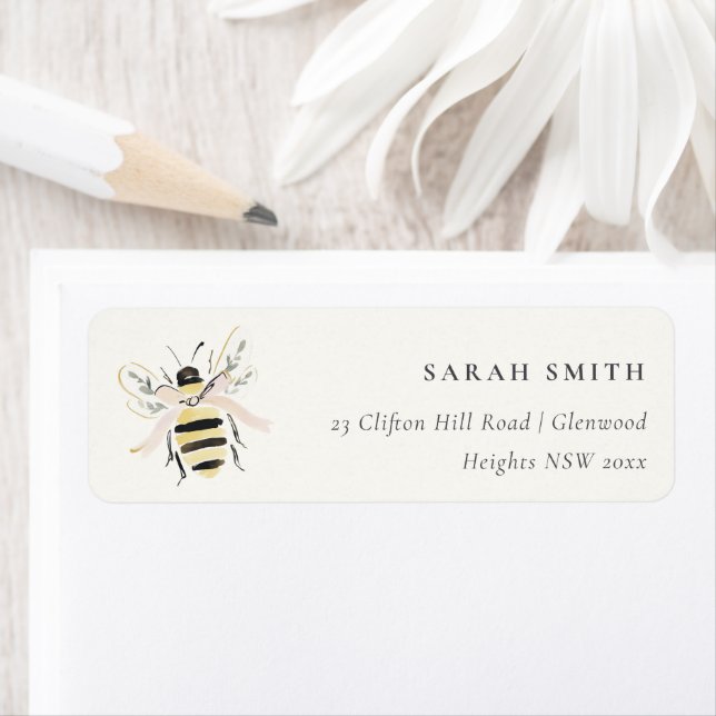 Cute Pastel Bumble Bee Neutral Address Label (Insitu)