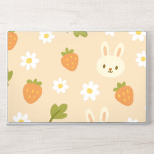 Cute Pastel Bunny and Strawberry Seamless Pattern HP Laptop Skin