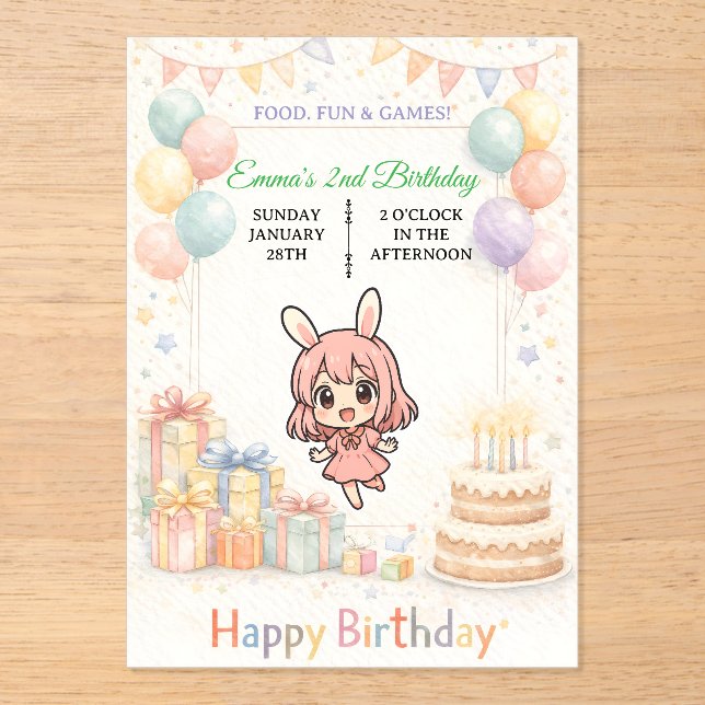 Cute Pastel Bunny Birthday Invitation (Front)