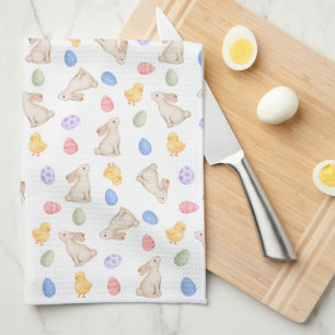 Cute Pastel Bunny Easter Eggs and Chicks Kitchen Towel