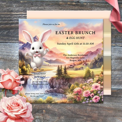 Cute Pastel Bunny Egg Hunt Easter Brunch Invitation