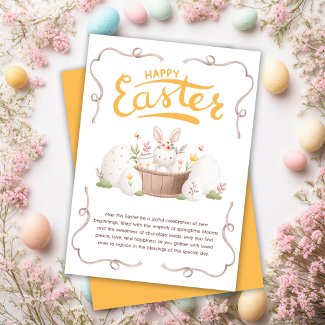 Cute Pastel Bunny Floral Eggs Happy Easter