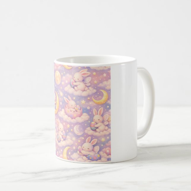 Cute Pastel Bunny Moon Mug – Kawaii Dreamy Clouds (Front Right)