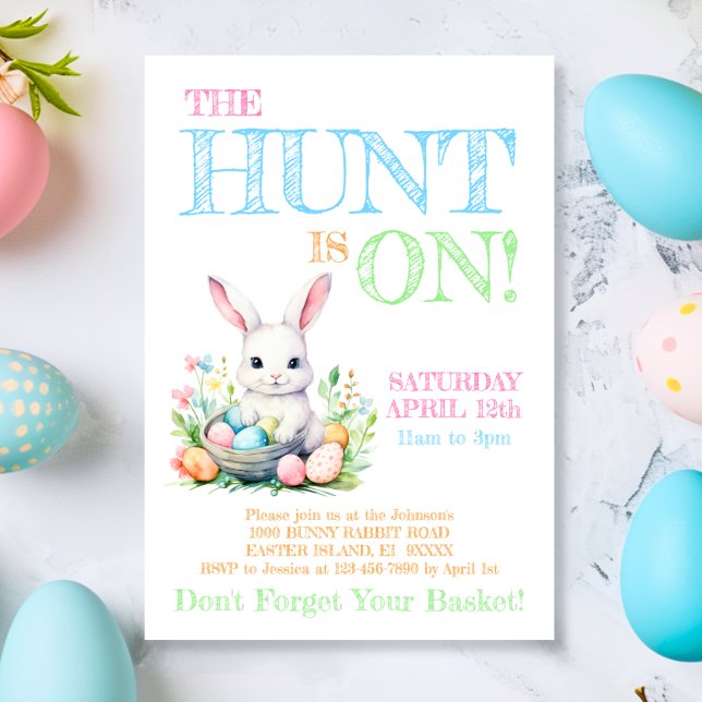 Cute Pastel Bunny Rabbit Easter Egg Hunt Invitation (Cute Pastel Bunny Rabbit Easter Egg Hunt Invitation)