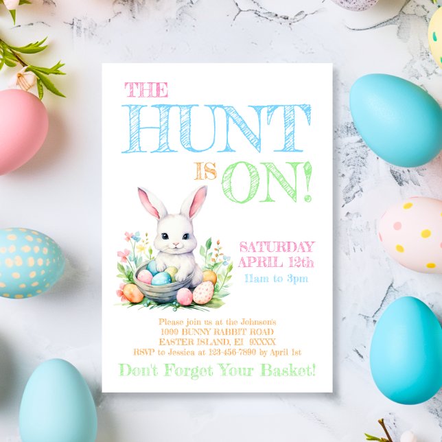 Cute Pastel Bunny Rabbit Easter Egg Hunt Invitation (Cute Pastel Bunny Rabbit Easter Egg Hunt Invitation)