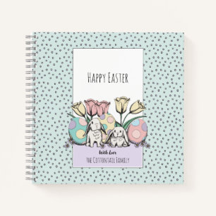 Cute Pastel Bunny Rabbit Happy Easter Custom Name Notebook