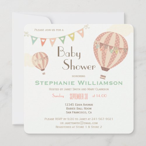 Cute Pastel Bunting & Hot Air Balloons Baby Shower Invitation - Cute Pastel Bunting & Hot Air Balloons Baby Shower by Eugene Designs.