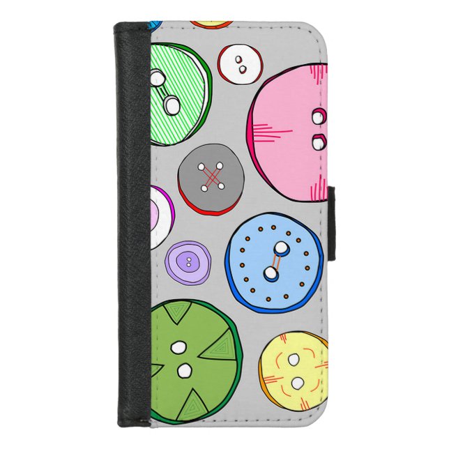 Cute Pastel Buttons Illustration iPhone Wallet Case (Front)