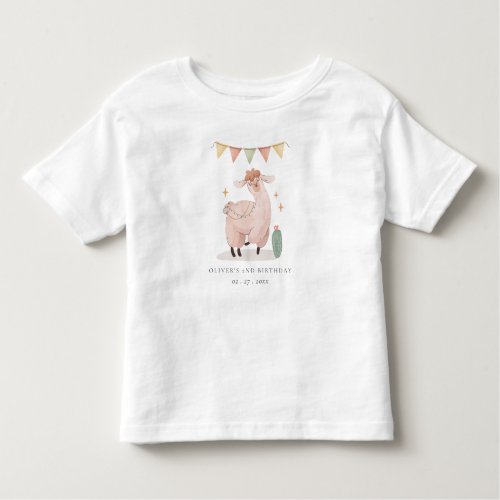 Cute Pastel Cactus Boho Llama Any Age Birthday  Toddler T_shirt