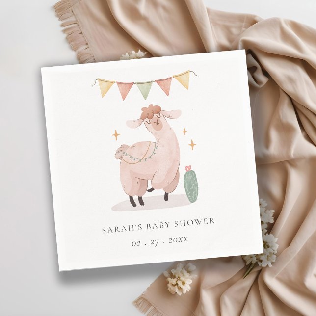 Cute Pastel Cactus Boho Llama Baby Shower Napkins (Creator Uploaded)