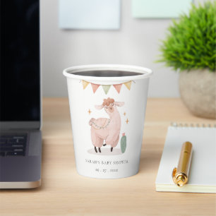 Cute Pastel Cactus Boho Llama Baby Shower Paper Cups