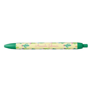 Cute Pastel Cactus Monogram Script Name Pen