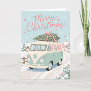 Cute Pastel Campervan Christmas Scene Card