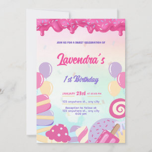 Cute Pastel Candy Birthday Invitation Card