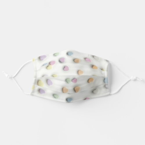 Cute Pastel Candy Hearts Pattern on White Adult Cloth Face Mask