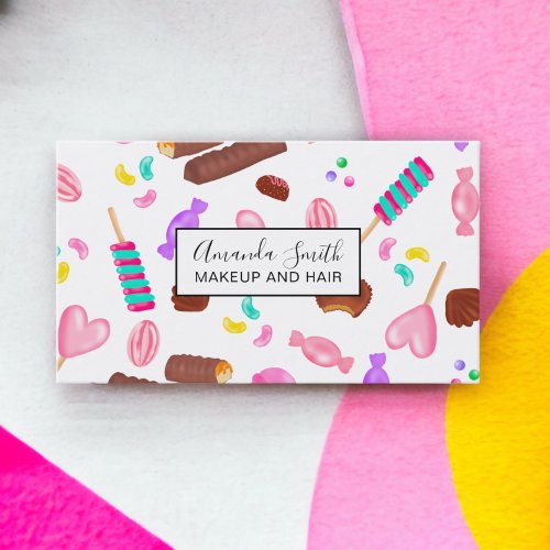 Cute pastel candy sweet illustration pattern business card