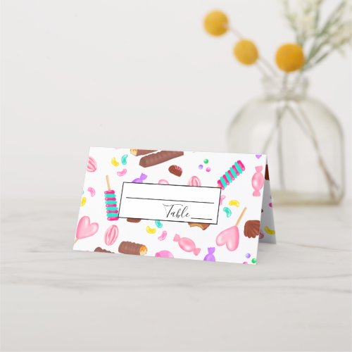 Cute pastel candy sweet illustration pattern place card