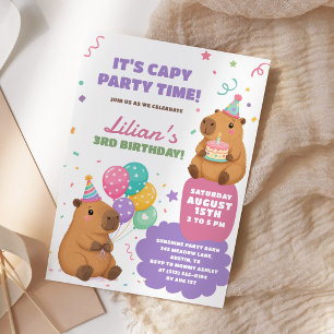 Cute Pastel Capybara Birthday Party Invitation