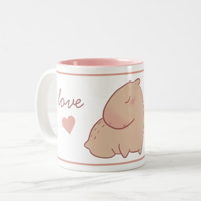 Cute pastel capybara  Two-Tone coffee mug (Front Left)