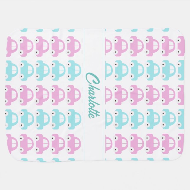 Cute Pastel Car Pattern Monogrammed Girl Baby Blanket (Horizontal)