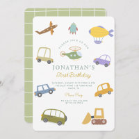 Cute Pastel Car Truck Plane Rocket First Birthday