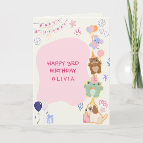 Cute Pastel Card with Adorable Animals and Balloon