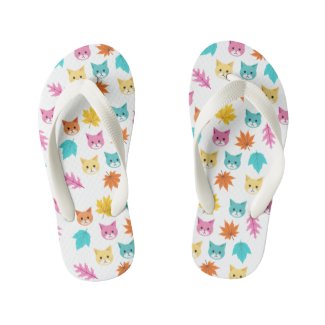 Cute Pastel Cartoon Cats and Leaves Pattern