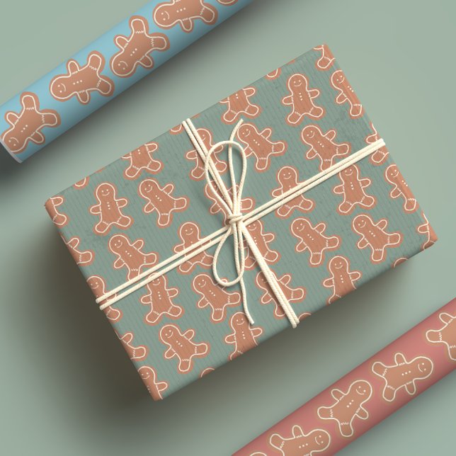 Cute Pastel Cartoon Gingerbread Man Christmas Wrapping Paper Sheets (Creator Uploaded)