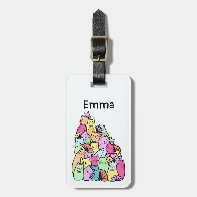 Cute Pastel Cat Bag Tag (Front Vertical)