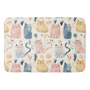 Cute pastel cat pattern  bath mat