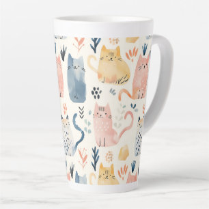 Cute pastel cat pattern latte mug