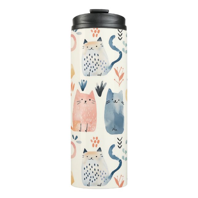 Cute pastel cat pattern  thermal tumbler (Front)