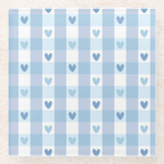 Cute Pastel Checkered Love Design Glass Coaster