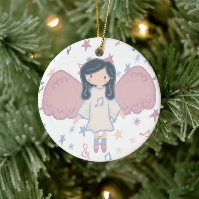 Cute Pastel Christmas Angel Custom Year Ceramic Ornament (Tree)