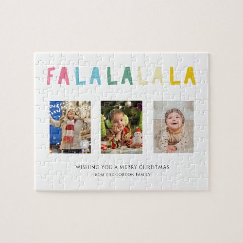 Cute Pastel Christmas Fa La La 3 Photo Collage Jigsaw Puzzle