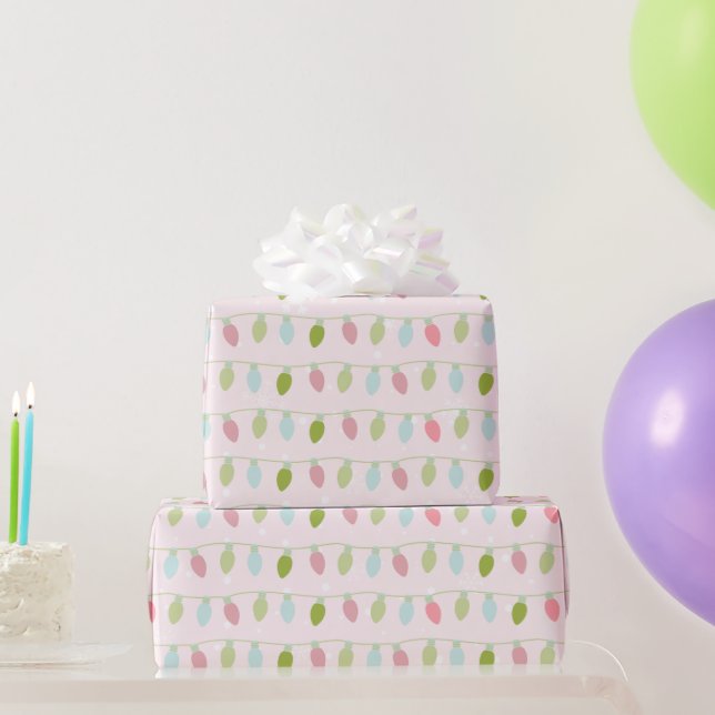 Cute Pastel Christmas Lights Pink Christmas Wrapping Paper (Party Gifts)