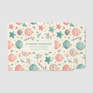 Cute Pastel Christmas Pattern Ornaments and Stars Envelope Mailers