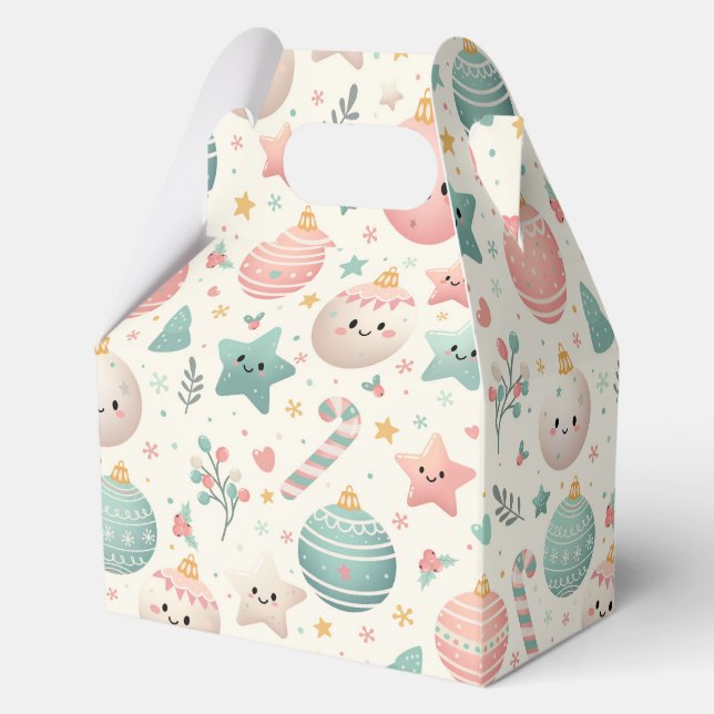 Cute Pastel Christmas Pattern Ornaments and Stars Favor Boxes (Front)