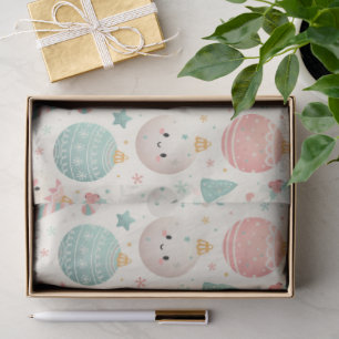 Cute Pastel Christmas Pattern Ornaments and Stars Tissue Paper