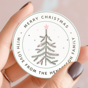 Cute Pastel Christmas Tree Holiday Classic Round Sticker