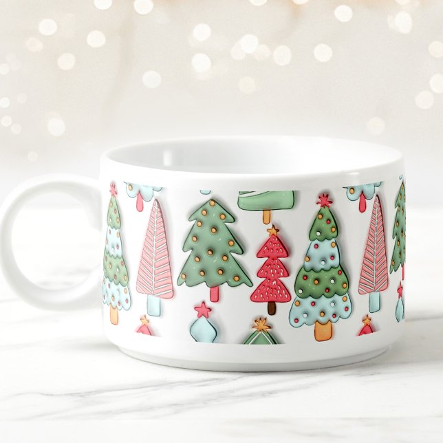 Cute Pastel Christmas Tree Inflated Pattern Bowl (Cute Pastel Christmas Tree Inflated Pattern Bowl)