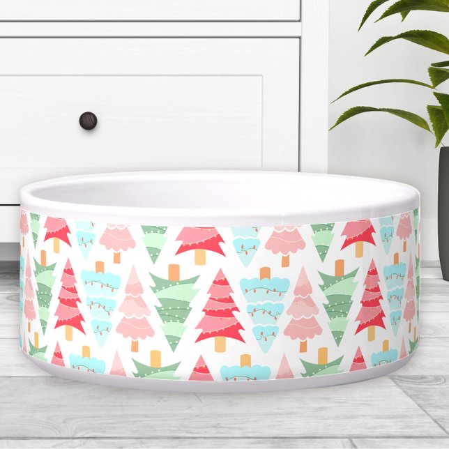 Cute Pastel Christmas Tree Pattern Dog Pet Bowl (Cute Pastel Christmas Tree Pattern Dog Pet Bowl)