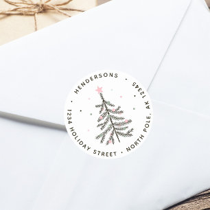 Cute Pastel Christmas Tree Return Address Classic Round Sticker
