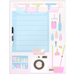 Cute Pastel Cleaning Schedule Dry Erase Board
