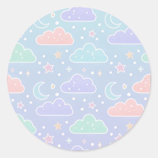Cute Pastel Cloud & Star Sticker Sheet (Front)