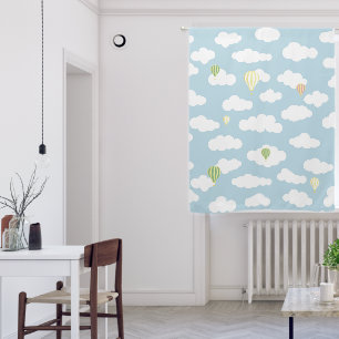 Cute Pastel Clouds Hot Air Balloon Blue And White  Blackout Curtains