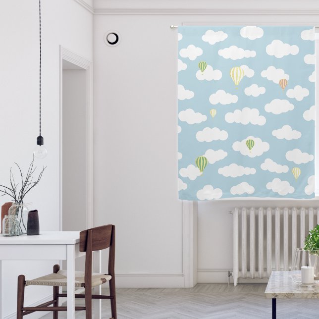 Cute Pastel Clouds Hot Air Balloon Blue And White  Blackout Curtains (Living Room)