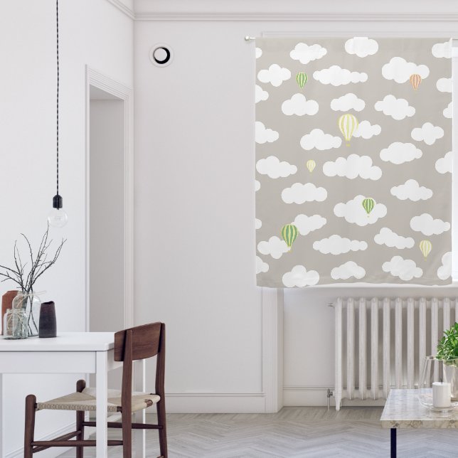 Cute Pastel Clouds Hot Air Balloon Grey And White  Blackout Curtains (Living Room)
